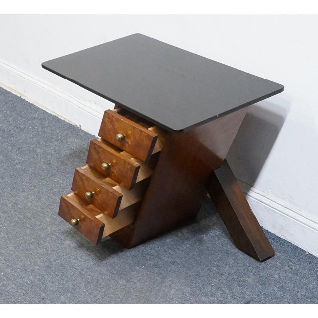Wood Rare Hickory White Burled Walnut Contemporary Modern / Art Deco 30" X-Frame Nightstand / Accent Table For Sale - Image 7 of 12