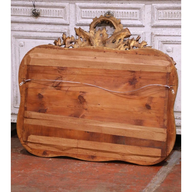 Gold 19th Century French Louis XV Giltwood Wall Mirror With Floral Crest For Sale - Image 8 of 8