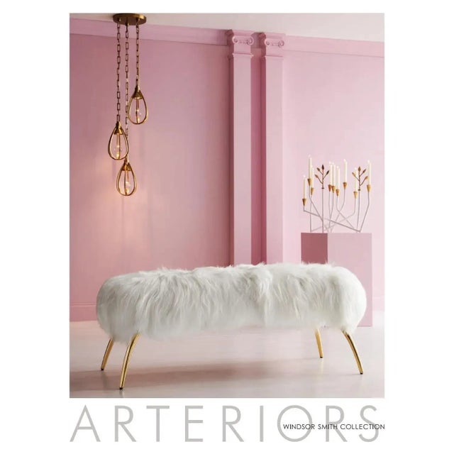 Arteriors Brass Bench Reupholstered in Blush Linen For Sale - Image 15 of 16