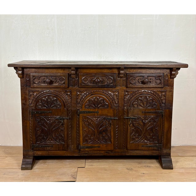 Spanish Carved Oak Sideboard, 1860s For Sale - Image 4 of 14