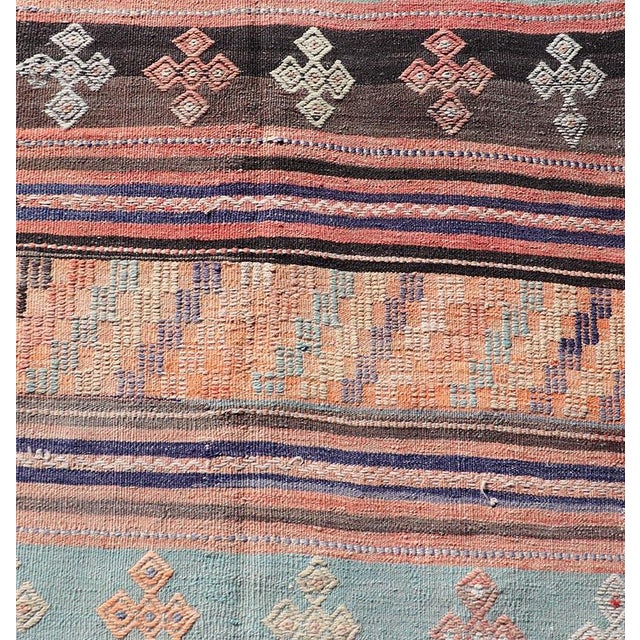 Textile Vintage Turkish Kilim Runner in Geometric Design & Colorful Stripes 2'10 X 11'3 For Sale - Image 7 of 11
