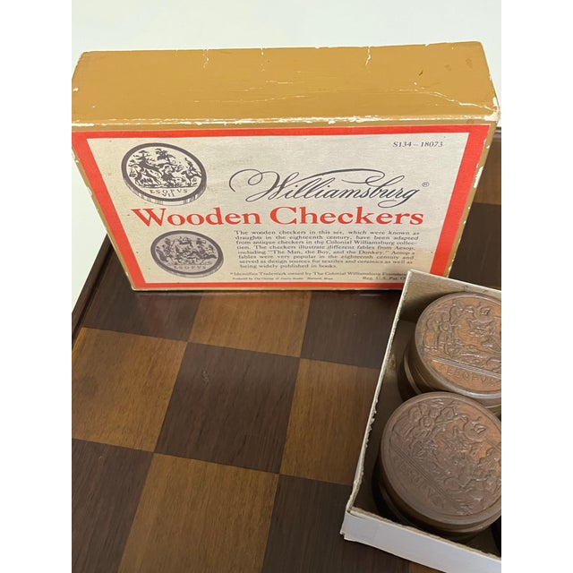 Virginia Metal Crafters Vintage Colonial Williamsburg Wooden Gaming Board Ap-127 Wooden Checkers & Cards For Sale - Image 4 of 12