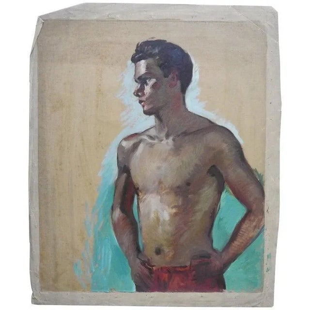 1920s Robert Whitmore Double-Sided Oil Painting Male Against Green Background For Sale - Image 5 of 11