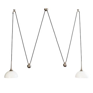 Double Posa 22 Counterweight Pendant Lamp in Nickel and Porcelain by Florian Schulz, 1990s For Sale