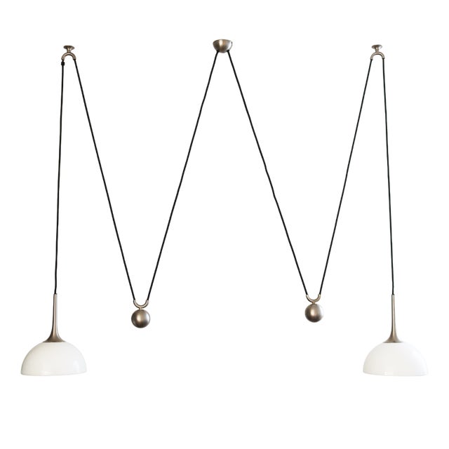 Double Posa 22 Counterweight Pendant Lamp in Nickel and Porcelain by Florian Schulz, 1990s For Sale