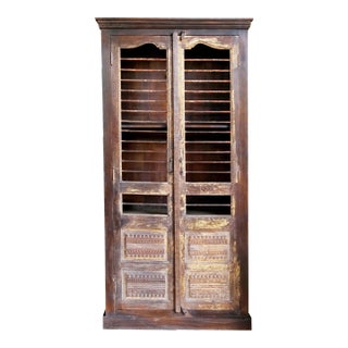 1920s Antique Indian Cabinet, Hand Carved Jali Wine Cabinet, Open Armoire, 85x43 For Sale