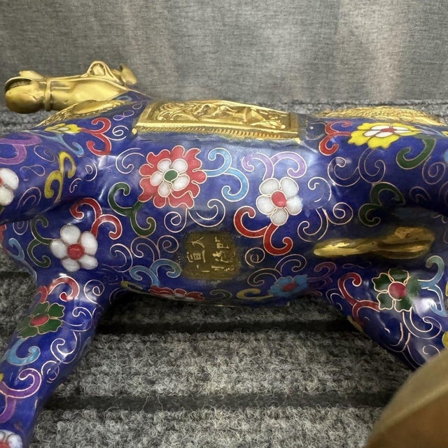 Impressive Pair of Vintage Cloisonné Enamel War Horses For Sale - Image 9 of 9