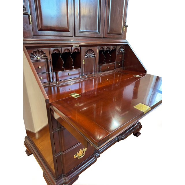 Wood Kindel Winterthur Mahogany Secretary Desk | Colonial Chippendale Style | Solid Wood Vintage Cabinet For Sale - Image 7 of 17