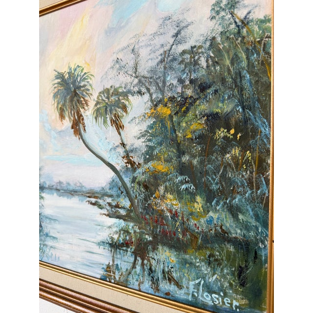 Vintage W. Flosier Tropical Florida Highwaymen Style Oil on Masonite Board – Framed For Sale - Image 13 of 16