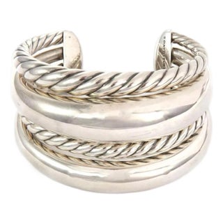 David Yurman Pure Form 4 Row Sterling Silver 42mm Wide Cuff Bracelet For Sale