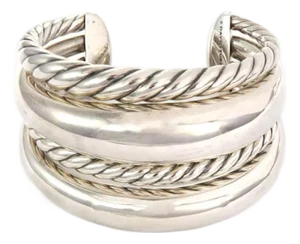 David Yurman Pure Form 4 Row Sterling Silver 42mm Wide Cuff Bracelet