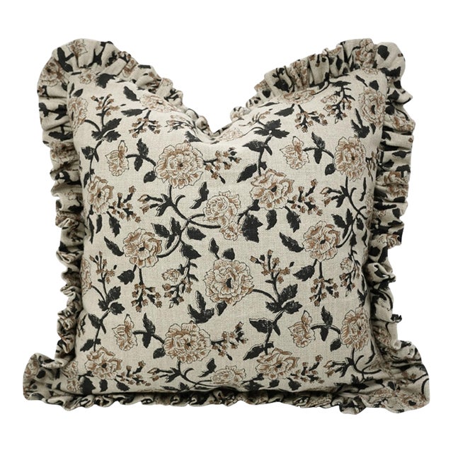 Thick Linen Frill Pillow Cover Decorative Ruffle Cushion for Sofa, Bed & Chair 22x22 Inch- Rameswaram For Sale