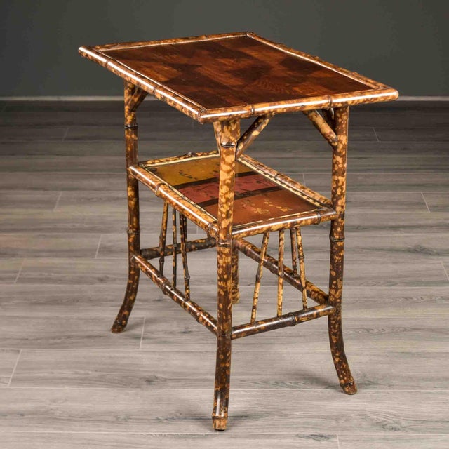 English 19th Century English Aesthetic Era Bamboo Table With Marquetry and Painted Detail For Sale - Image 3 of 10