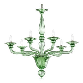 Sculptural Linear Rigadin Green Murano Glass Chandelier by Simoeng For Sale