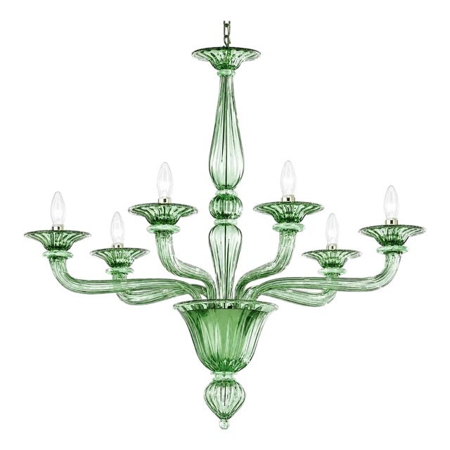 Sculptural Linear Rigadin Green Murano Glass Chandelier by Simoeng For Sale