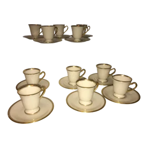 1970s Lenox China Tea Coffee Cups and Saucers 1603/86 Gold Trim- 22 Pieces