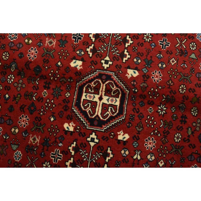Textile Abadeh Rug 3’5” X 4’10” Red Wool Vintage Tribal Hand-Knotted Carpet For Sale - Image 7 of 12