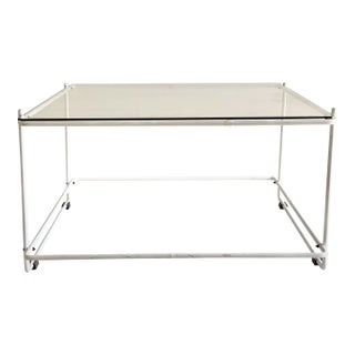 Scandinavian Minimalist Mid-Century Modern Tubular Steel & Glass Coffee Table in Style of Max Sauze For Sale
