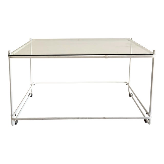 Scandinavian Minimalist Mid-Century Modern Tubular Steel & Glass Coffee Table in Style of Max Sauze For Sale