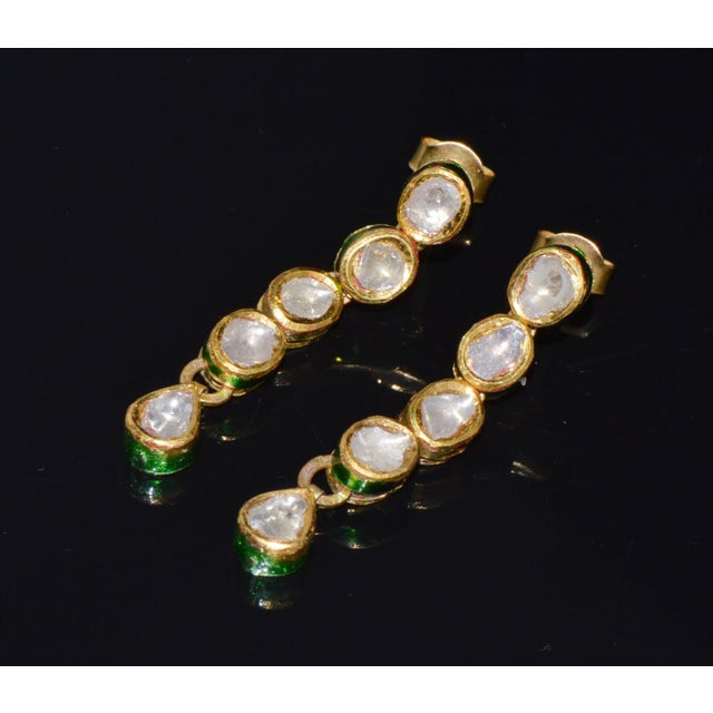 Estate 22k 18k Solid Gold 1.8cts Diamond Enamel Earrings, A Pair For Sale - Image 9 of 10