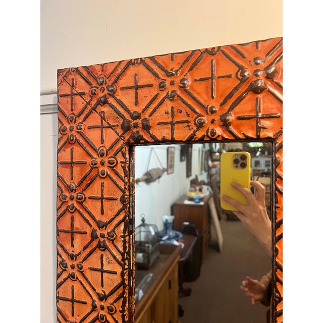 Ogt Recycled Antique Tin Ceiling Mirror For Sale - Image 6 of 8