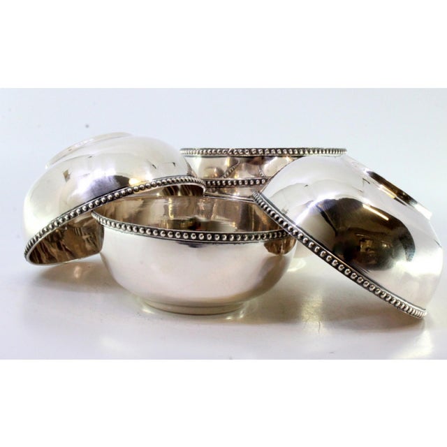 Silver Washbasins with Pearly Edges, Set of 6, in Very Good conditions. Designed 1920 to 1949 This piece has an...