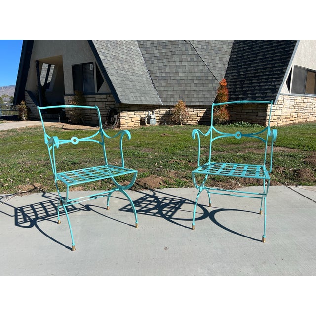 Vintage 1940s NeoClassical Art Deco French Patio Metal Outdoor Armchairs Restored Copper Attributed to Rene Prou For Sale - Image 12 of 12