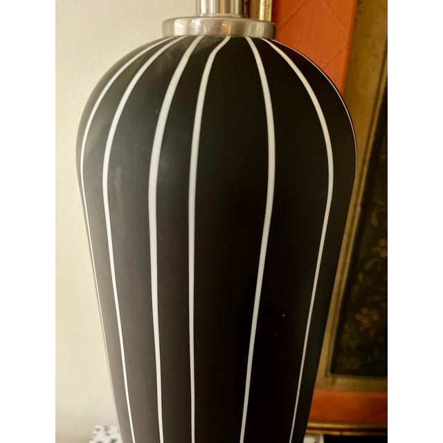 Contemporary 2006 Black Satin Glass on Lucite Lamp For Sale - Image 3 of 11