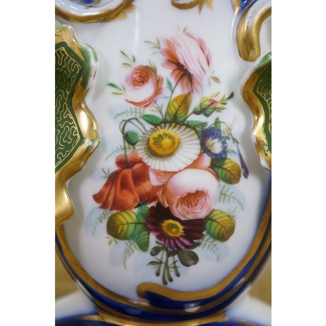 Pair Antique Old Paris Hand Painted Cobalt Blue Gilt Gold Floral Porcelain Vases For Sale - Image 6 of 18