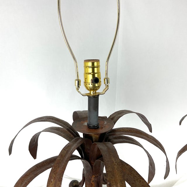 Rustic Rust Iron Palm Lamps Large - a Pair For Sale In West Palm - Image 6 of 13