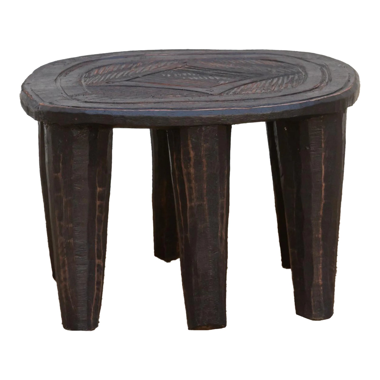 Handcarved Shadow Gray Nupe Stool | Chairish