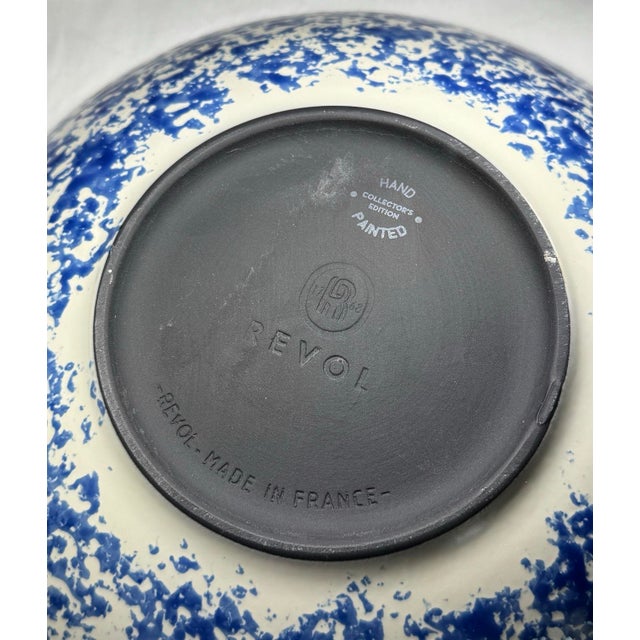 Revol France Collector’s Edition Hand Painted Blue Cream Spongeware Pottery Bowl For Sale - Image 9 of 10