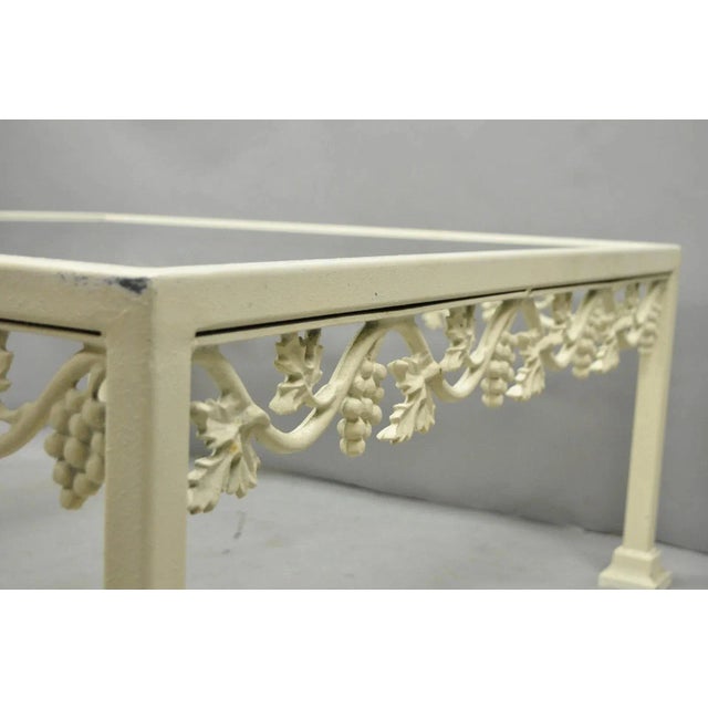 Vintage Woodard Style White Wrought Iron "Grapevine" Square Glass Coffee Table For Sale - Image 9 of 10