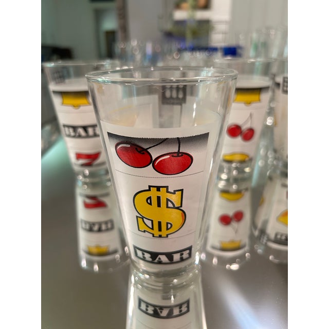 Mid-Century Modern Set of 4 Mid-Century Modern High Ball Glasses in Slot Machine Themed Design by Cerve - Made in Italy For Sale - Image 3 of 12