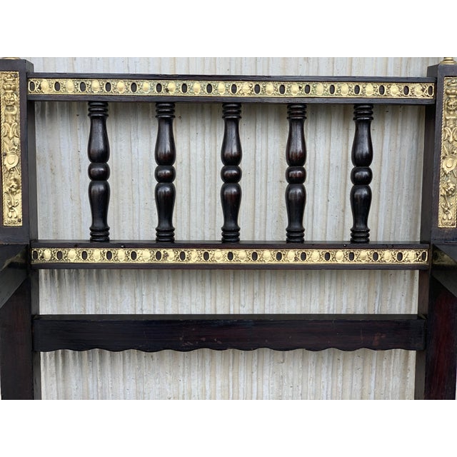 Late 19th Century Late 19th Century Pair of Spanish Armchairs with Bronze Details and Red Velvet Upholstery For Sale - Image 5 of 18