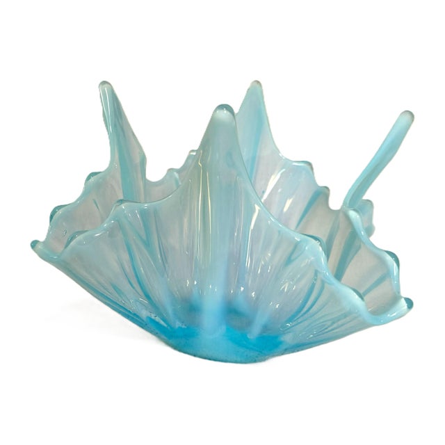 Fostoria Vintage Handkerchief Bowl of Opalescent Crimped Blue Glass, by Fostoria For Sale - Image 4 of 12