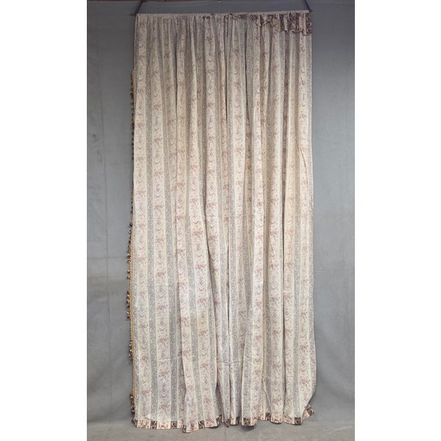 Antique 1920s French Cotton Curtain Panel, Pink and Brown Stripe With Florals For Sale - Image 15 of 15