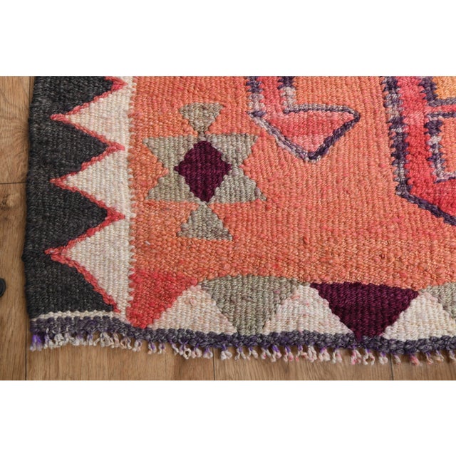 1970s Vintage Handmade Wool Cotton Pink Runner Rug For Sale - Image 10 of 11