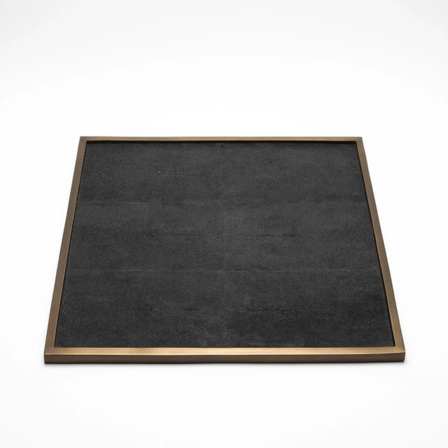 Kifu Paris Large Square Tray in Black Shagreen With Bronze Patina Brass by Kifu Paris For Sale - Image 4 of 5