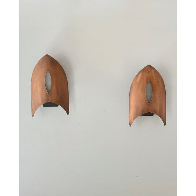 1970s Vintage Wall Lights in Copper and Frosted Glass, France, 1970, Set of 2 For Sale - Image 5 of 5