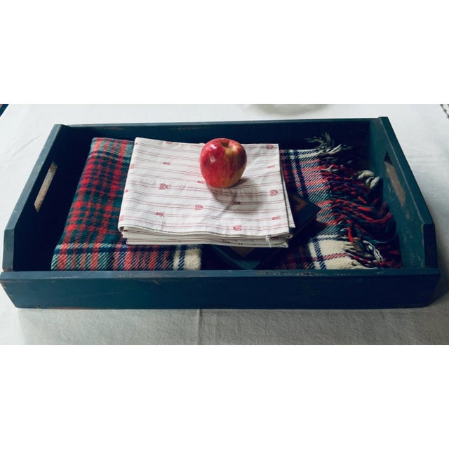 Vintage c.1950 Adirondack Camp Blanket Storage Tray With Original Blue Paint For Sale - Image 6 of 18