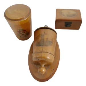 Early 20th Century Hand Made Treen Stoup, Stamp Box, Lidded Pot These, 1900s, Set of 3