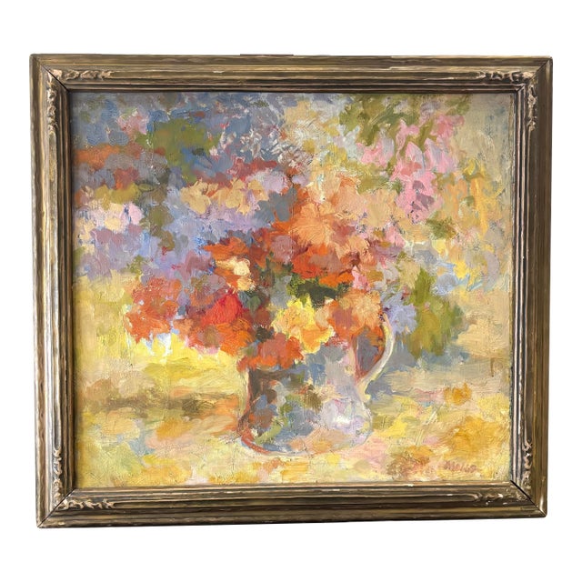 Vintage Gold Framed Floral Still Life by Molly Schiff For Sale
