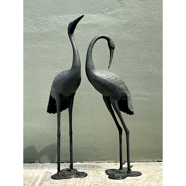 Vintage Cast Aluminum Standing Cranes - Set of 2 For Sale - Image 9 of 12