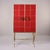 Hollywood Regency Tall Italian Mid Century Red Glass and Brass Bar Cabinet For Sale - Image 3 of 12