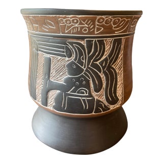 1970s Ceramic Pot With Aztec Warrior For Sale