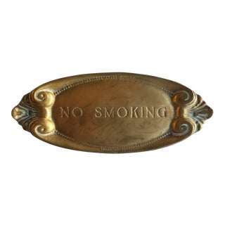 Vintage Neoclassical Brass No Smoking Sign/Plaque For Sale