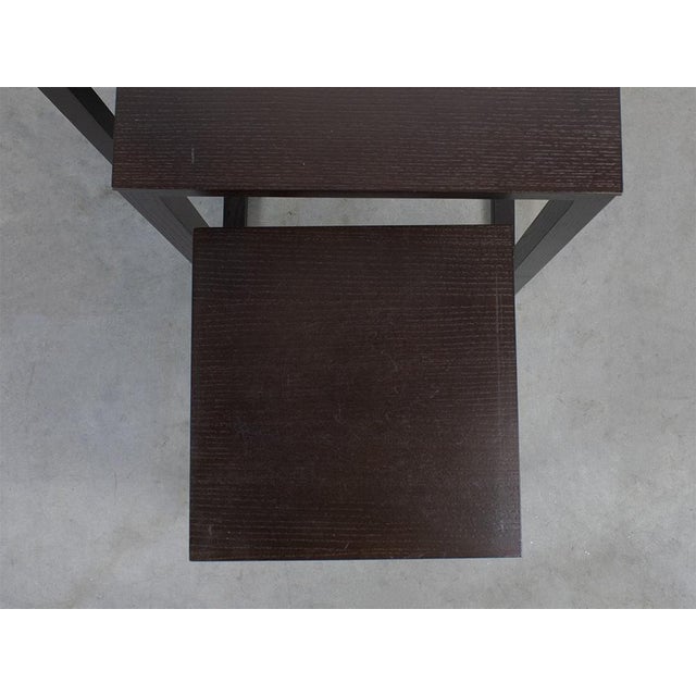 Set of 4 tables 29 x 29 cm, h 59 cm 36 x 32,5 cm, h 62 cm 43 x 36 cm, h 66,5 cm 50 x 40 cm, h 70 cm. This piece has an...