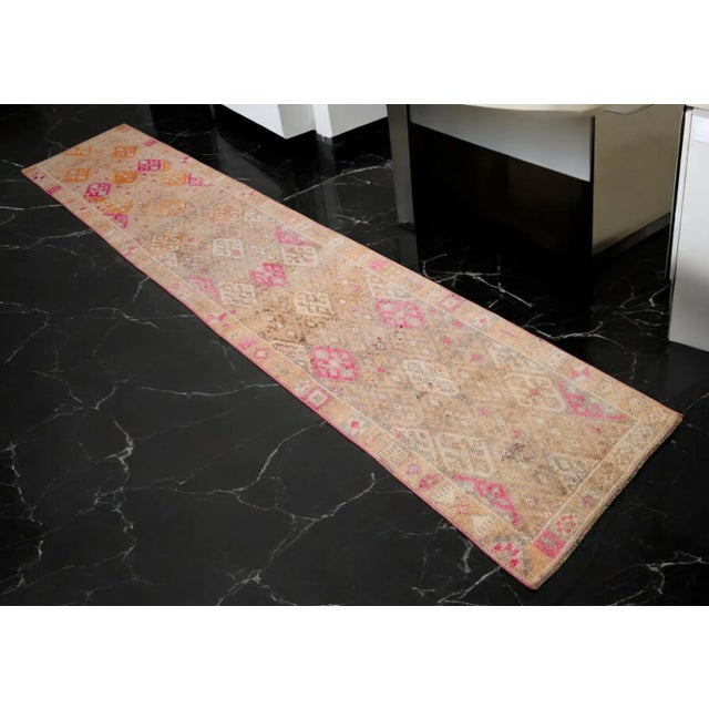 Tribal Hand-Knotted Turkish Kurdish Runner Rug . Tribal Low Pile Faded Runner Rug 2′9″ × 13′11″ For Sale - Image 3 of 11