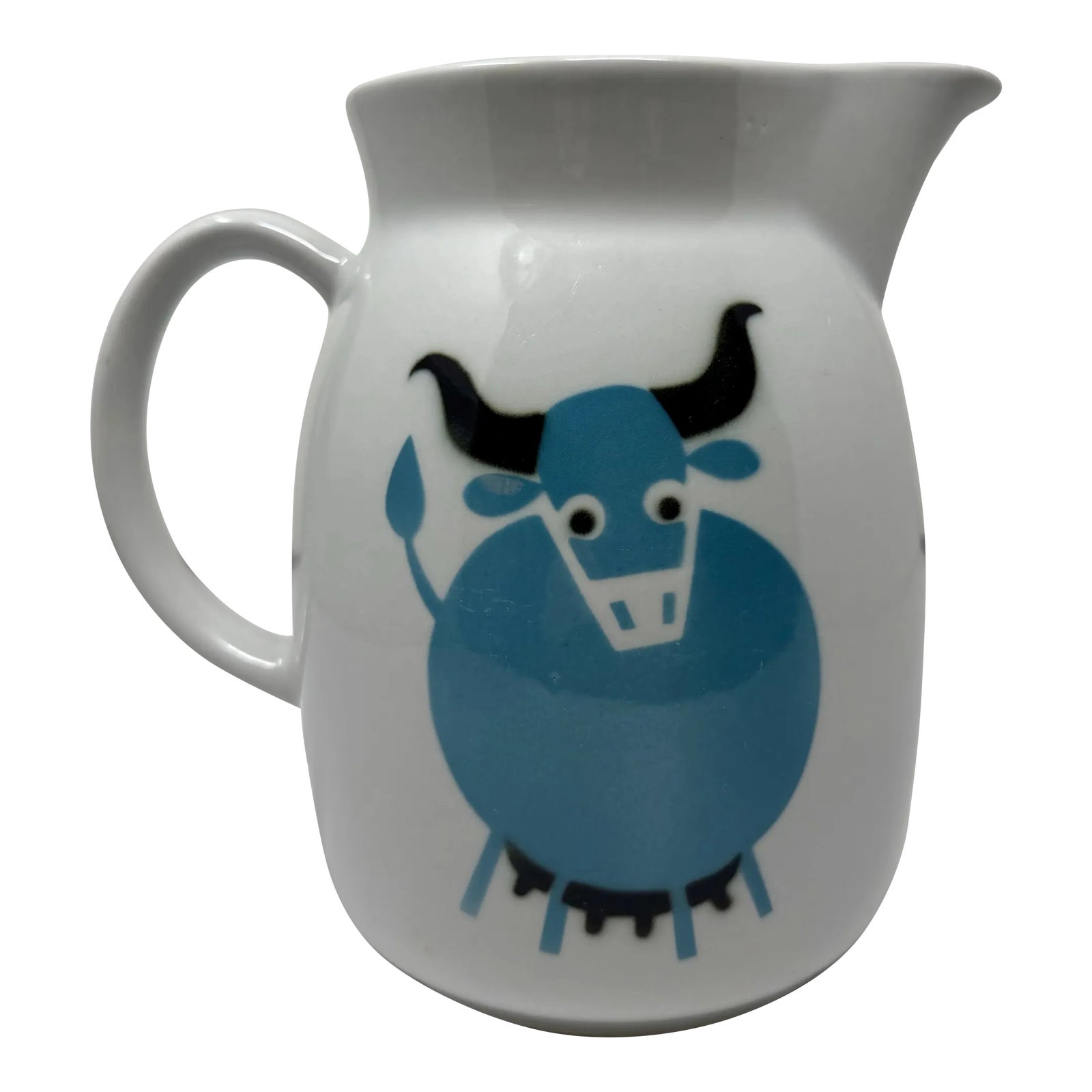Mid-Century Arabia Glazed Blue Bull Cow Milk Porcelain Pitcher Kaj ...